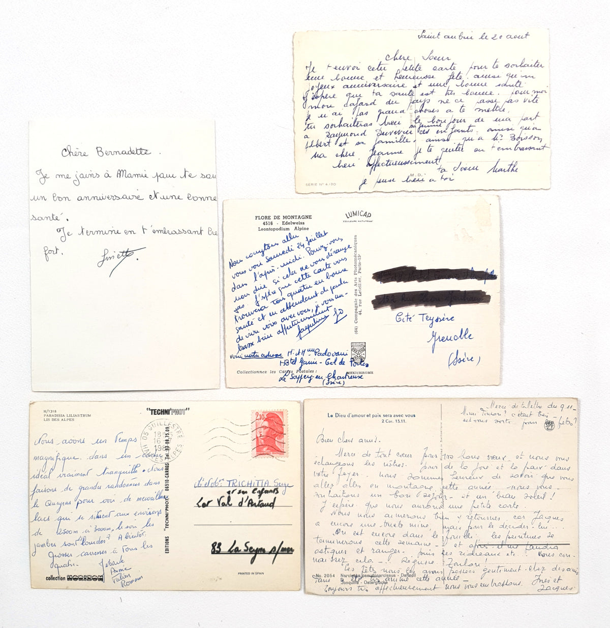 Authentic Vintage/Antique French Postcard - Set of 5 - LB