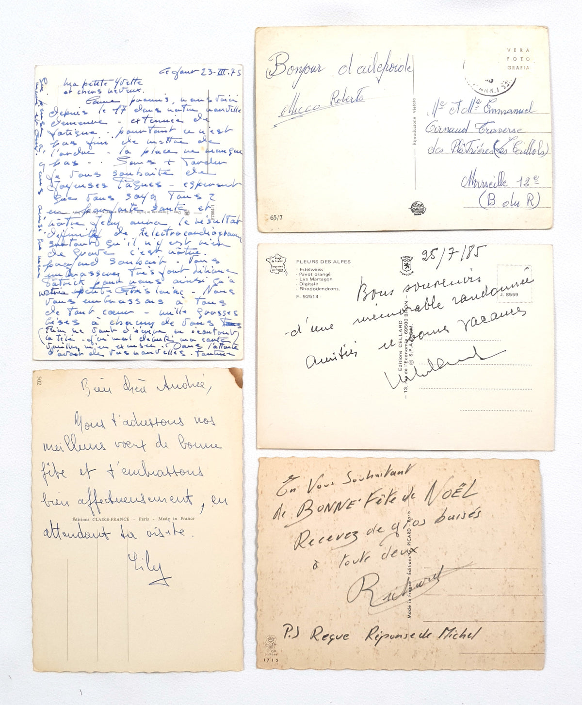 Authentic Vintage/Antique French Postcard - Set of 5 - LC