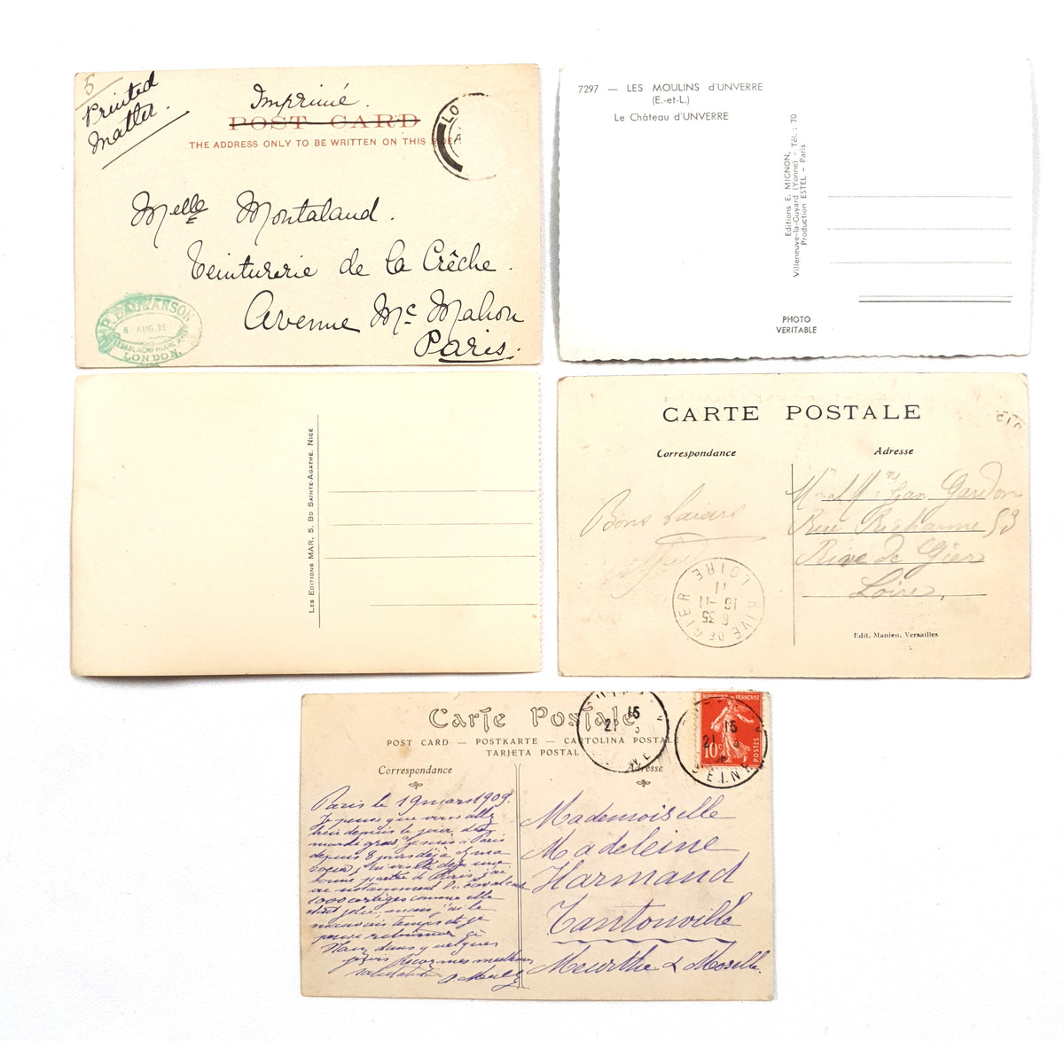 Authentic Vintage/Antique French Postcard - Set of 5 - LF