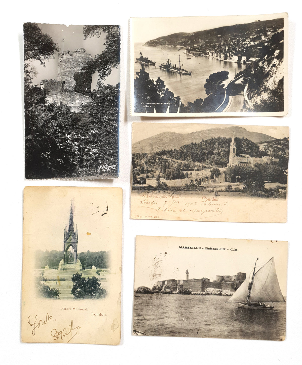 Authentic Vintage/Antique French Postcard - Set of 5 - LG