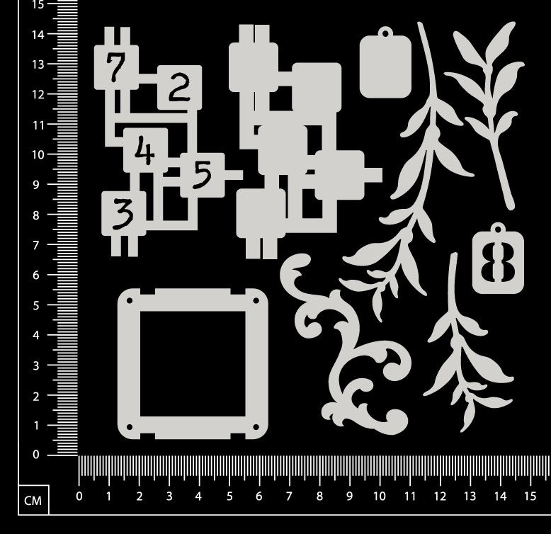 Layered Embellishment Set - A - White Chipboard