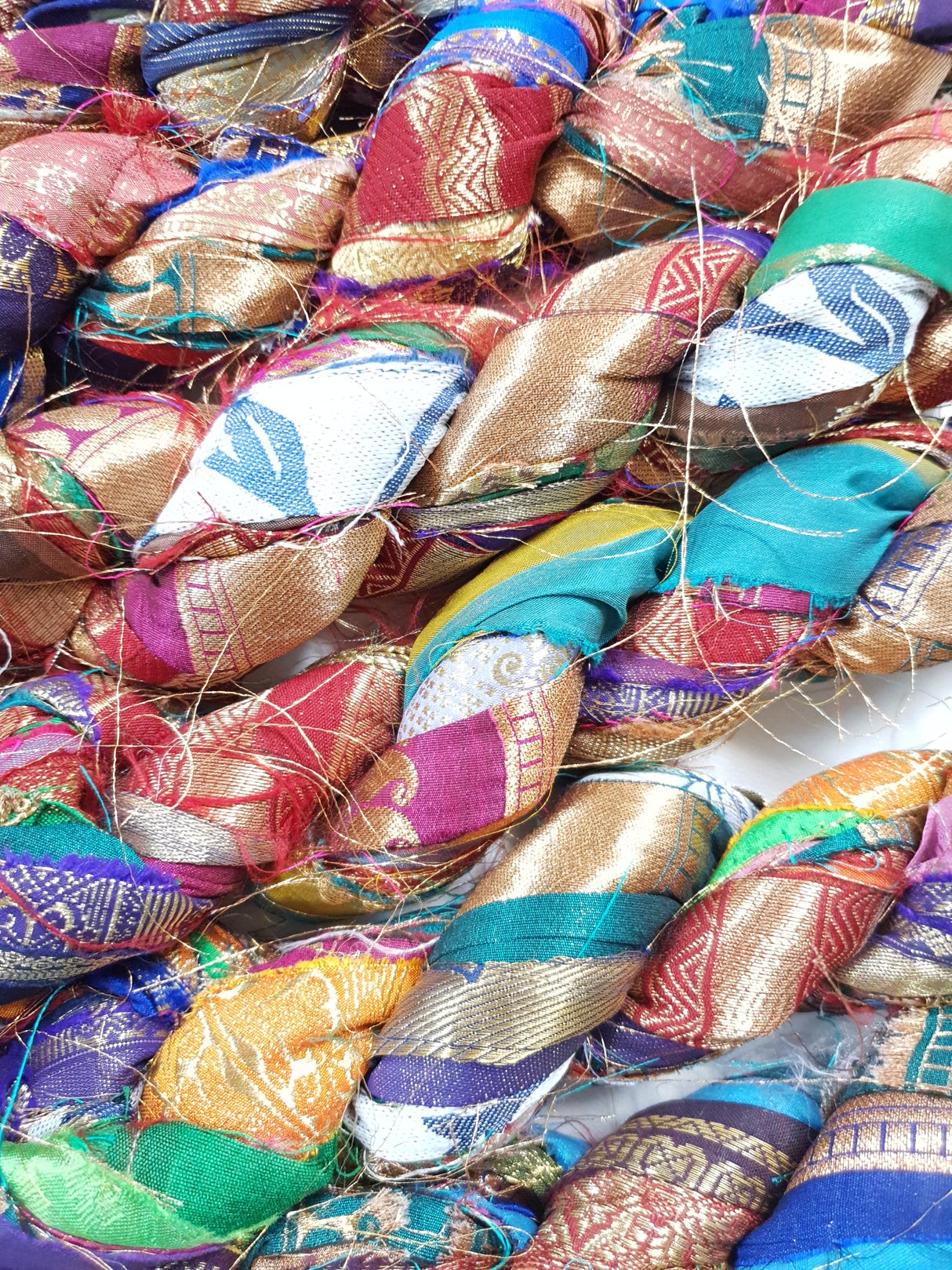 Reclaimed Sari Silk Ribbon - Metallic Border Ribbons - Picked at Random