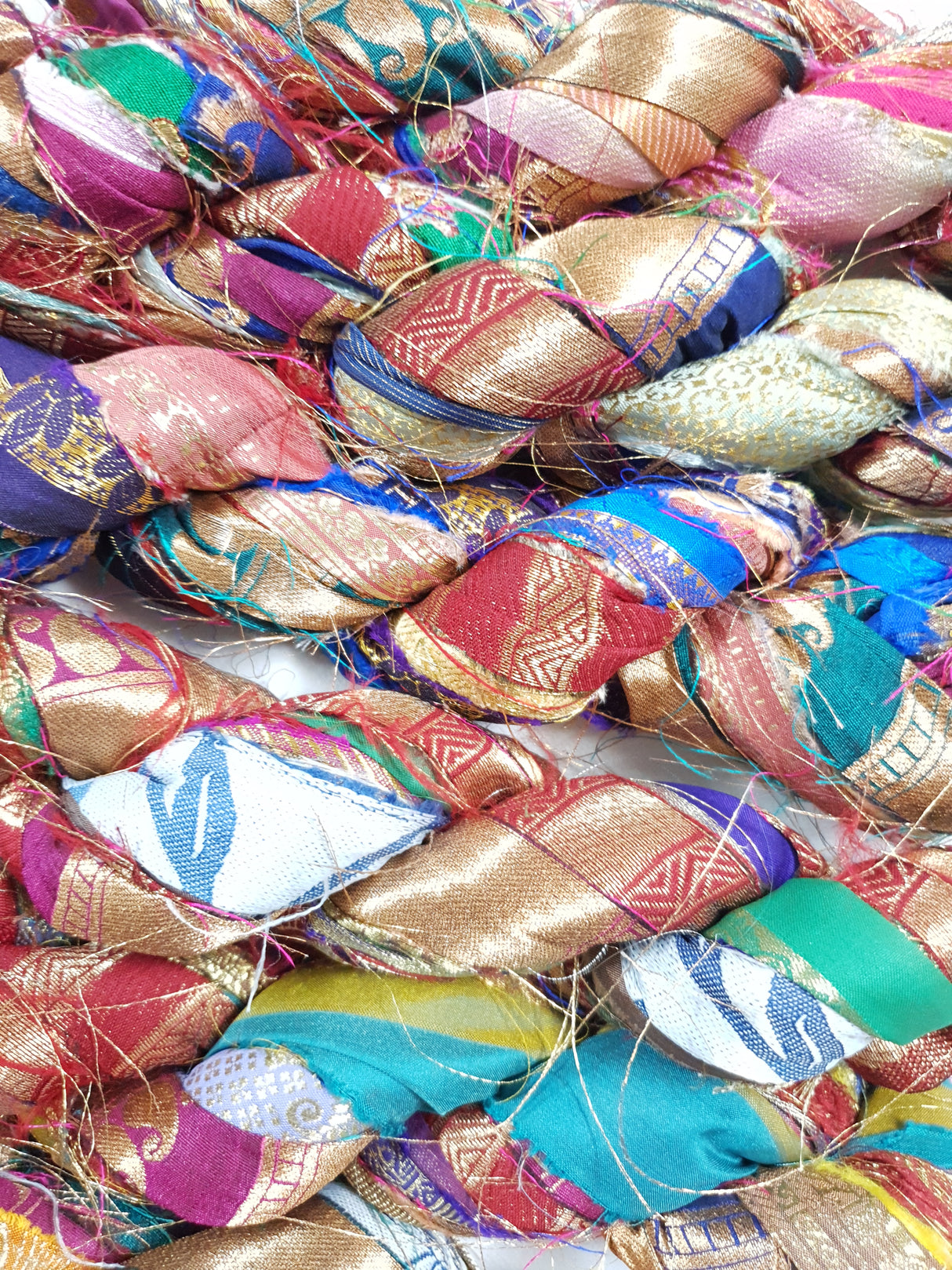 Reclaimed Sari Silk Ribbon - Metallic Border Ribbons - Picked at Random