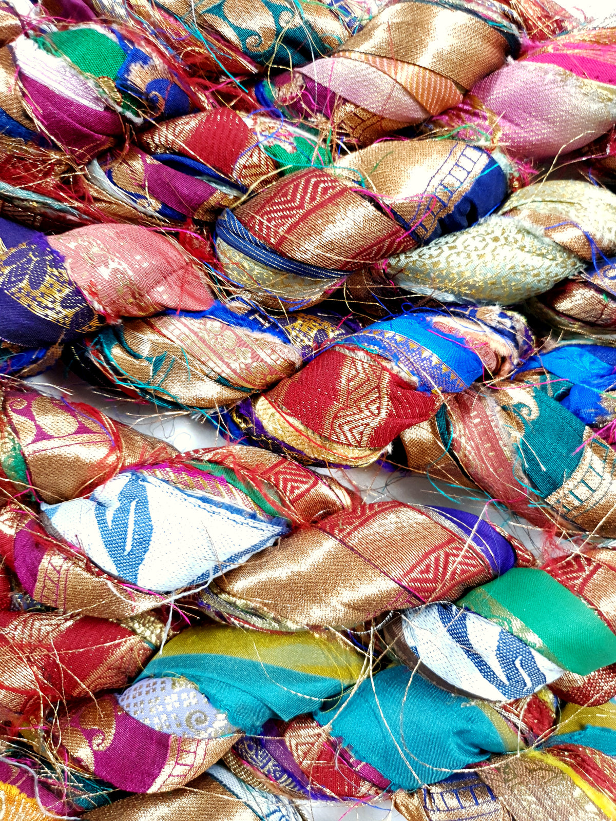Reclaimed Sari Silk Ribbon - Metallic Border Ribbons - Picked at Random
