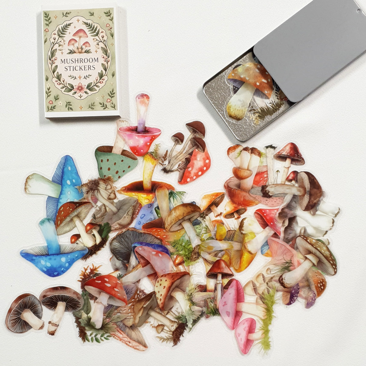 Tin of Assorted Stickers - Mushrooms - FB