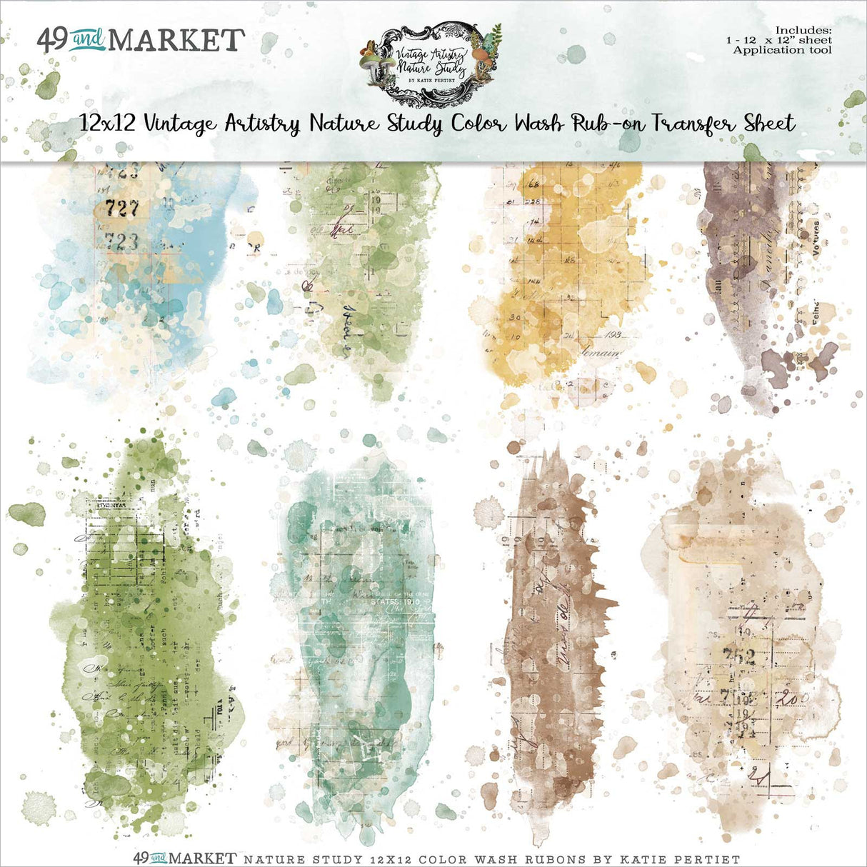 49 and Market - Vintage Artistry Nature Study - 12 x 12 Rub-ons - Color Wash