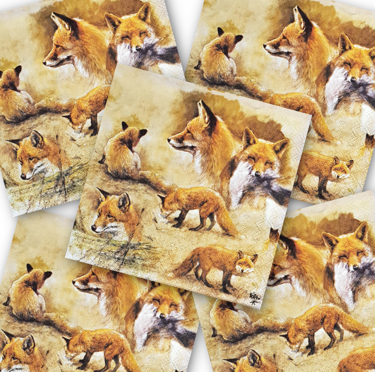 Decoupage Napkin - (DN-8263) - Portraits Of Foxes - Set of 5