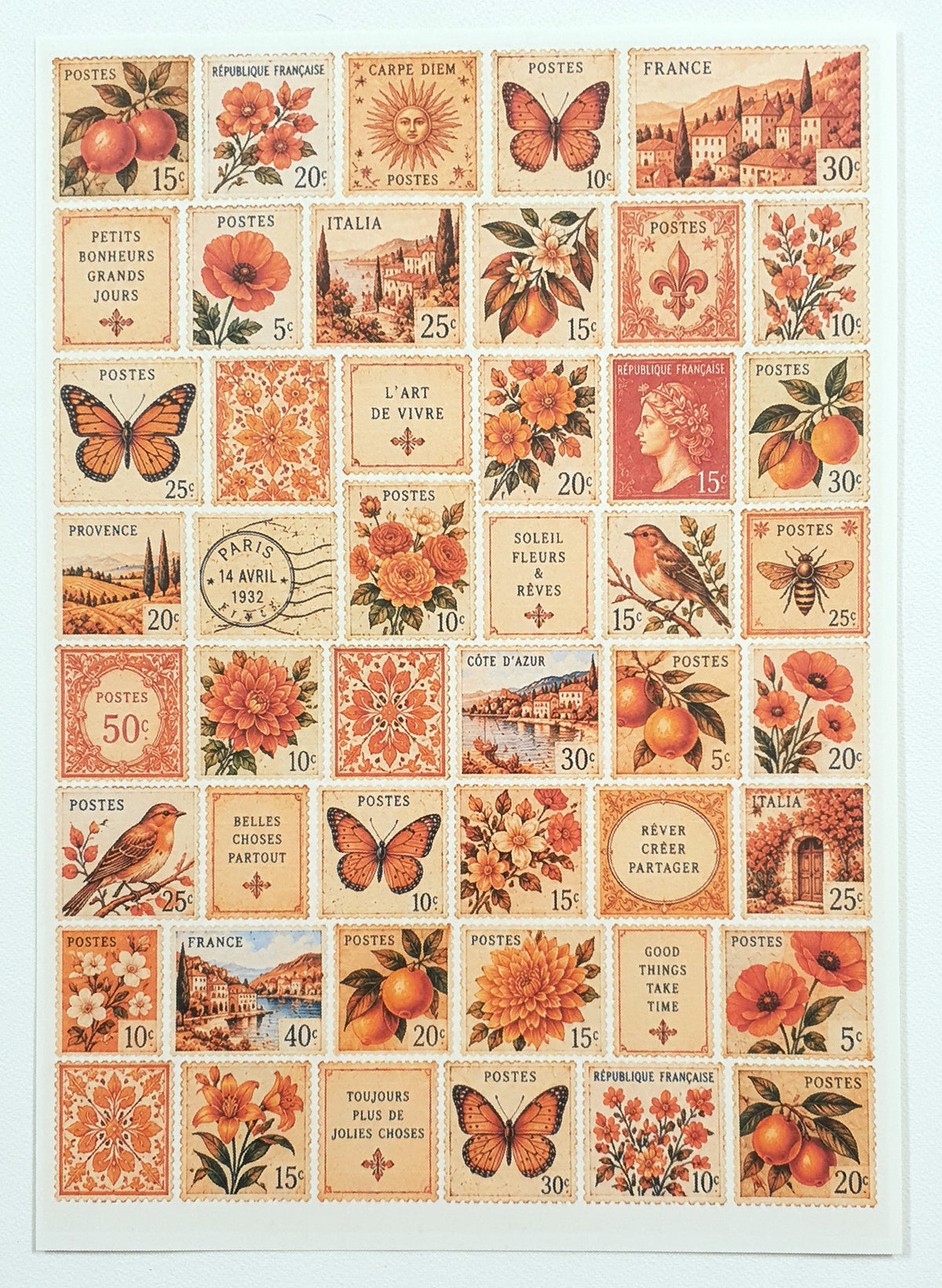 Cut Apart Stickers Sheet - Postage Stamps - VPS-S12