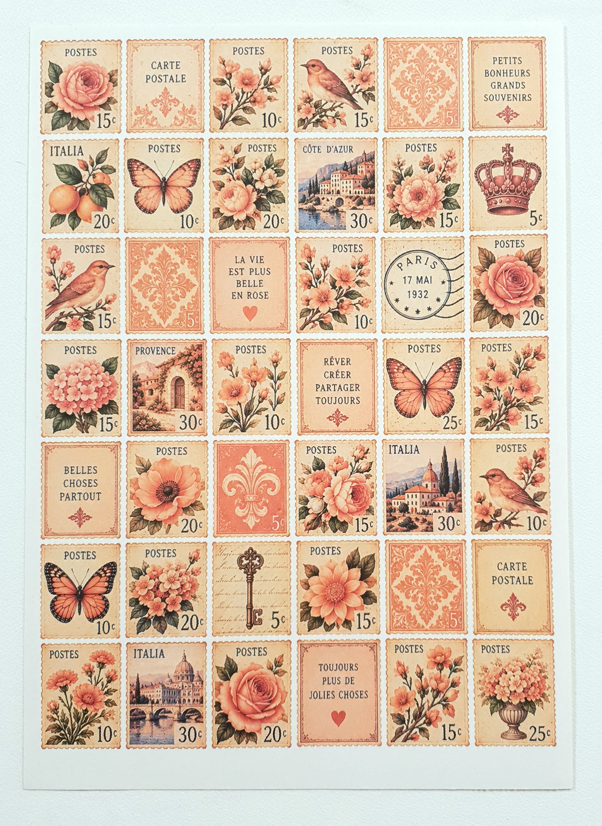 Cut Apart Stickers Sheet - Postage Stamps - VPS-S13