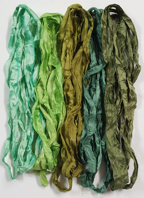 Reclaimed Sari Silk Ribbon - Rainforest