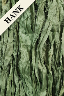Reclaimed Sari Silk Ribbon - Moss - Hank
