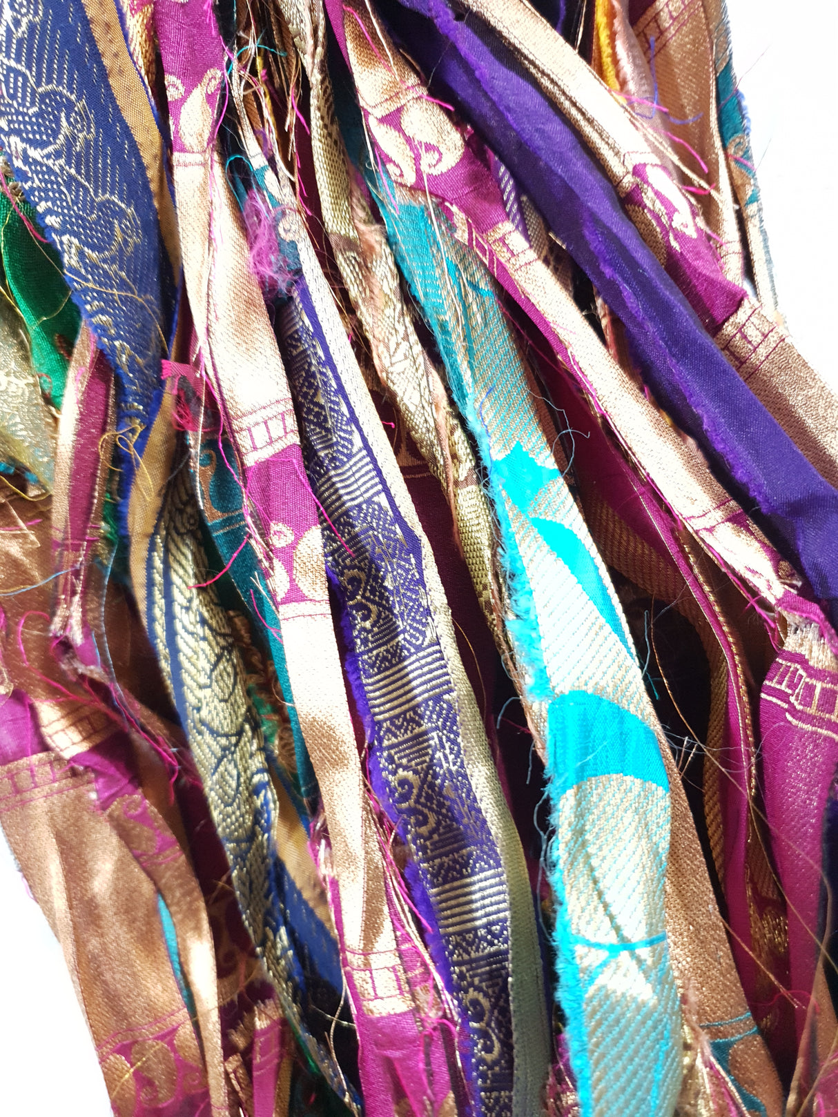 Reclaimed Sari Silk Ribbon - Metallic Border Ribbons - Picked at Random