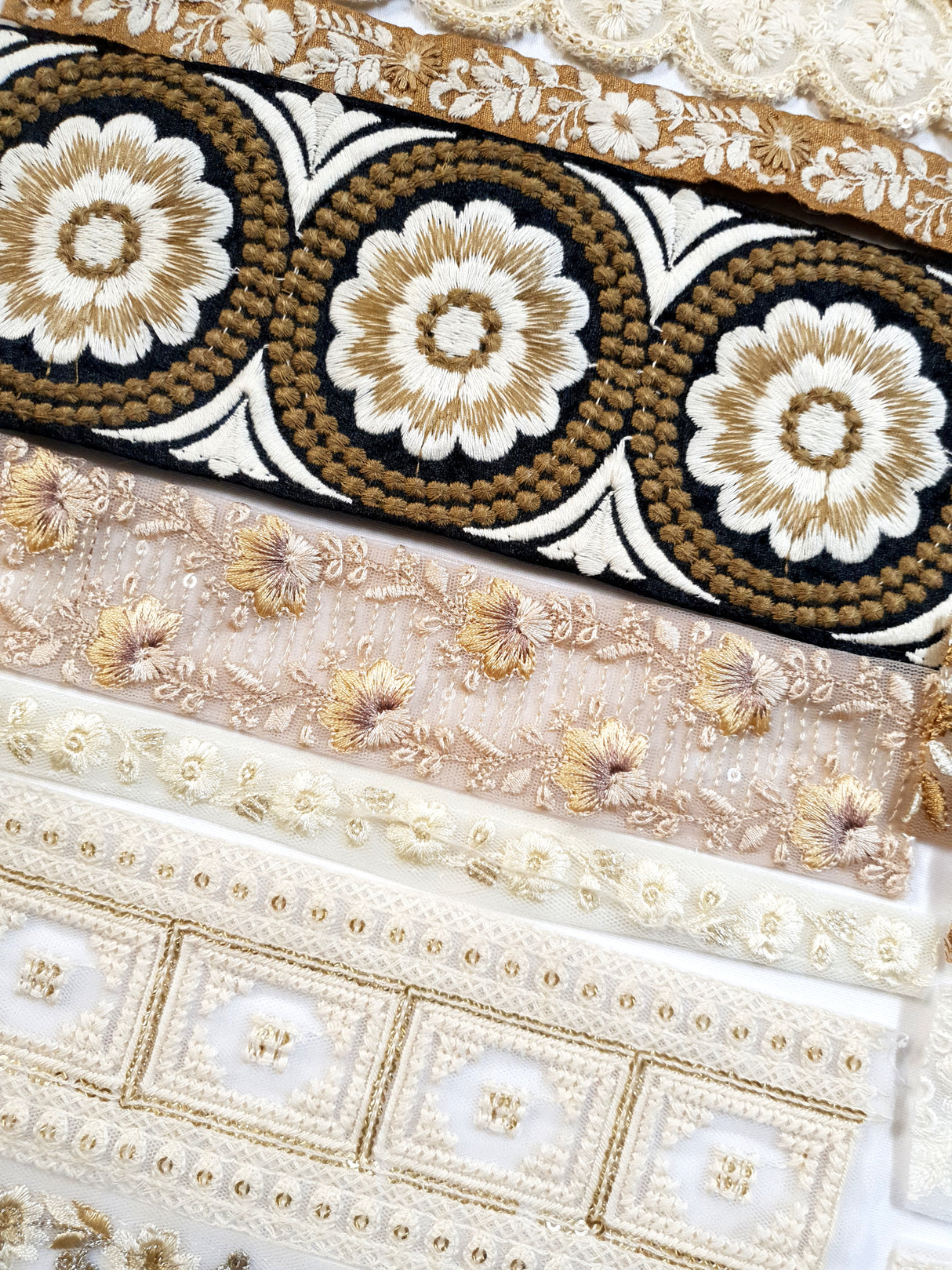 Assorted Embroidered Trim Bundle - Neutral Tones