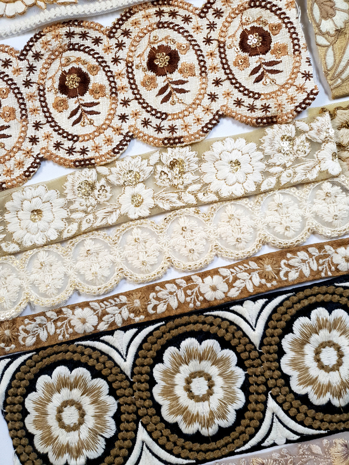 Assorted Embroidered Trim Bundle - Neutral Tones