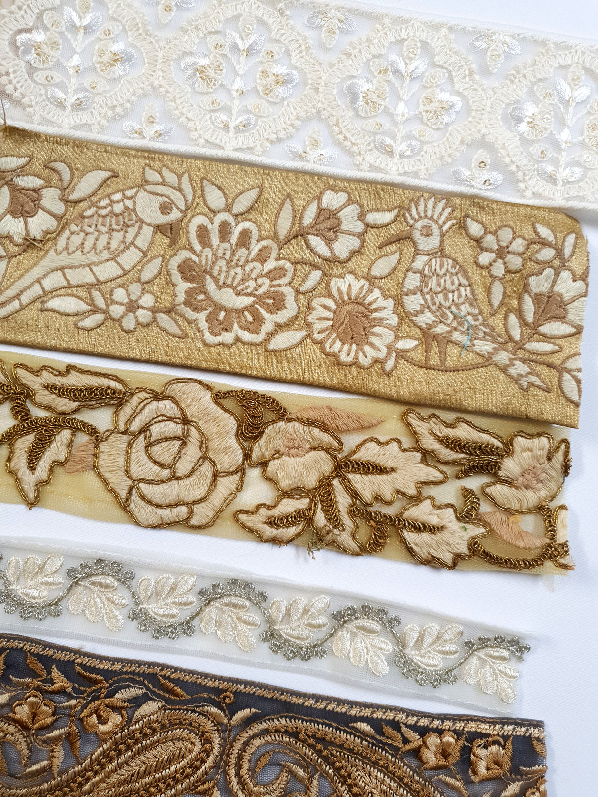 Assorted Embroidered Trim Bundle - Neutral Tones