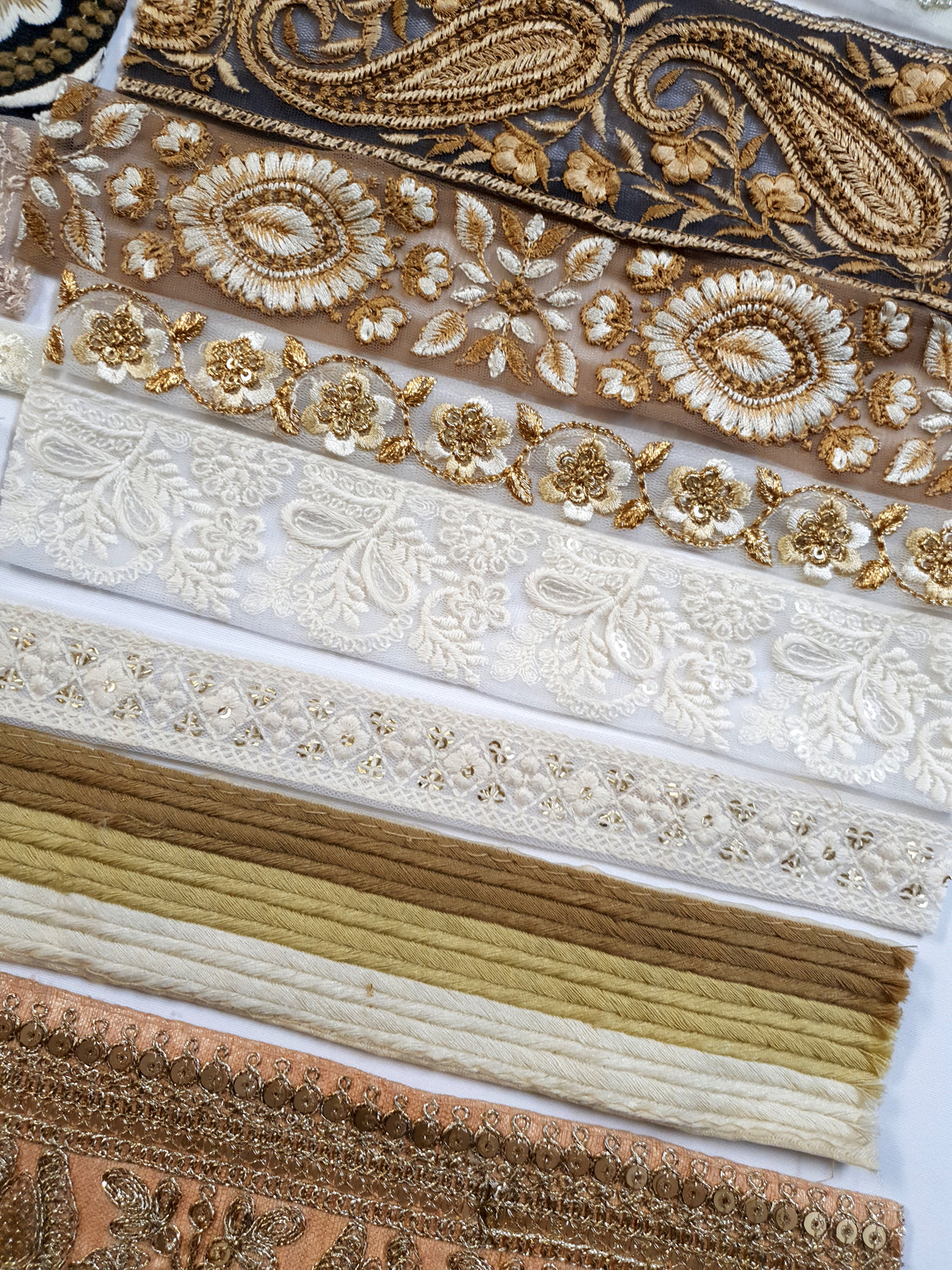 Assorted Embroidered Trim Bundle - Neutral Tones