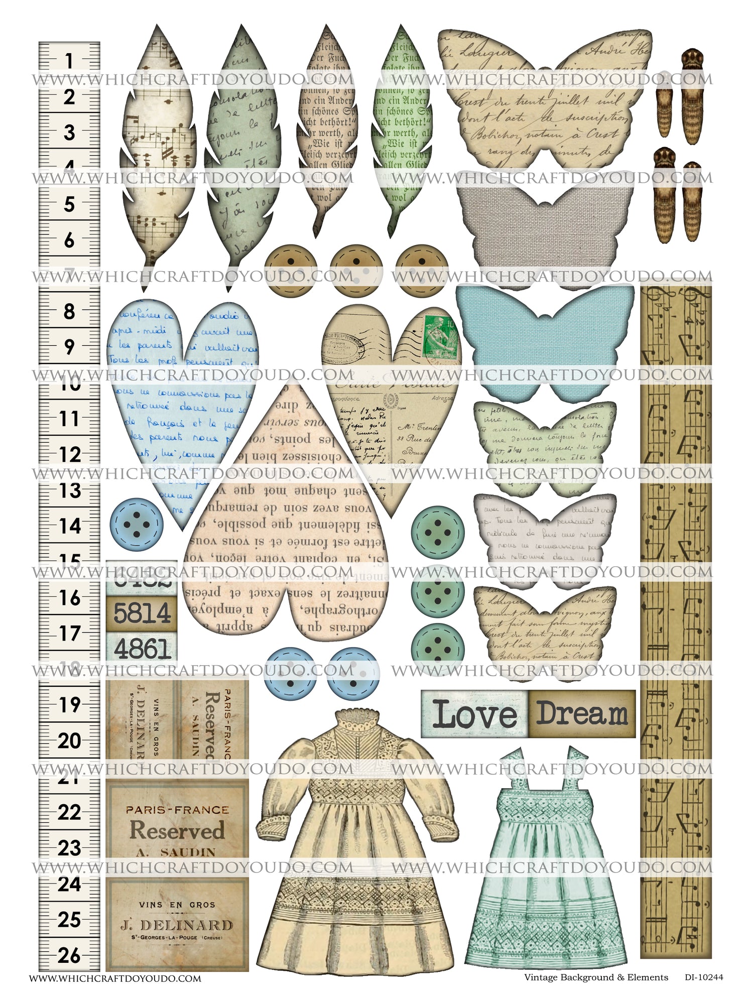 FREEBIE - Vintage Background & Elements - DI-10244 - Digital Download