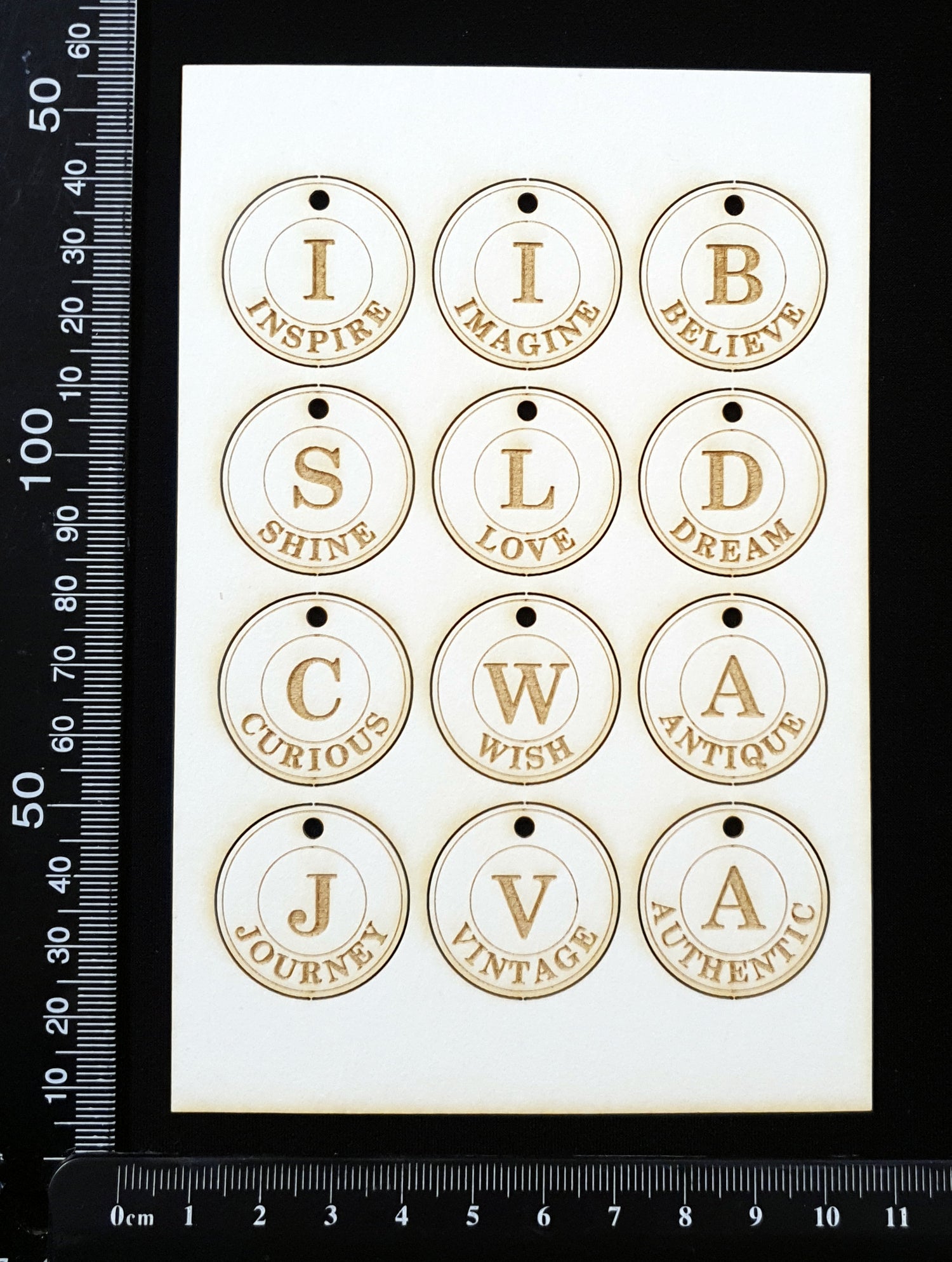 Vintage Word Charms - White Chipboard