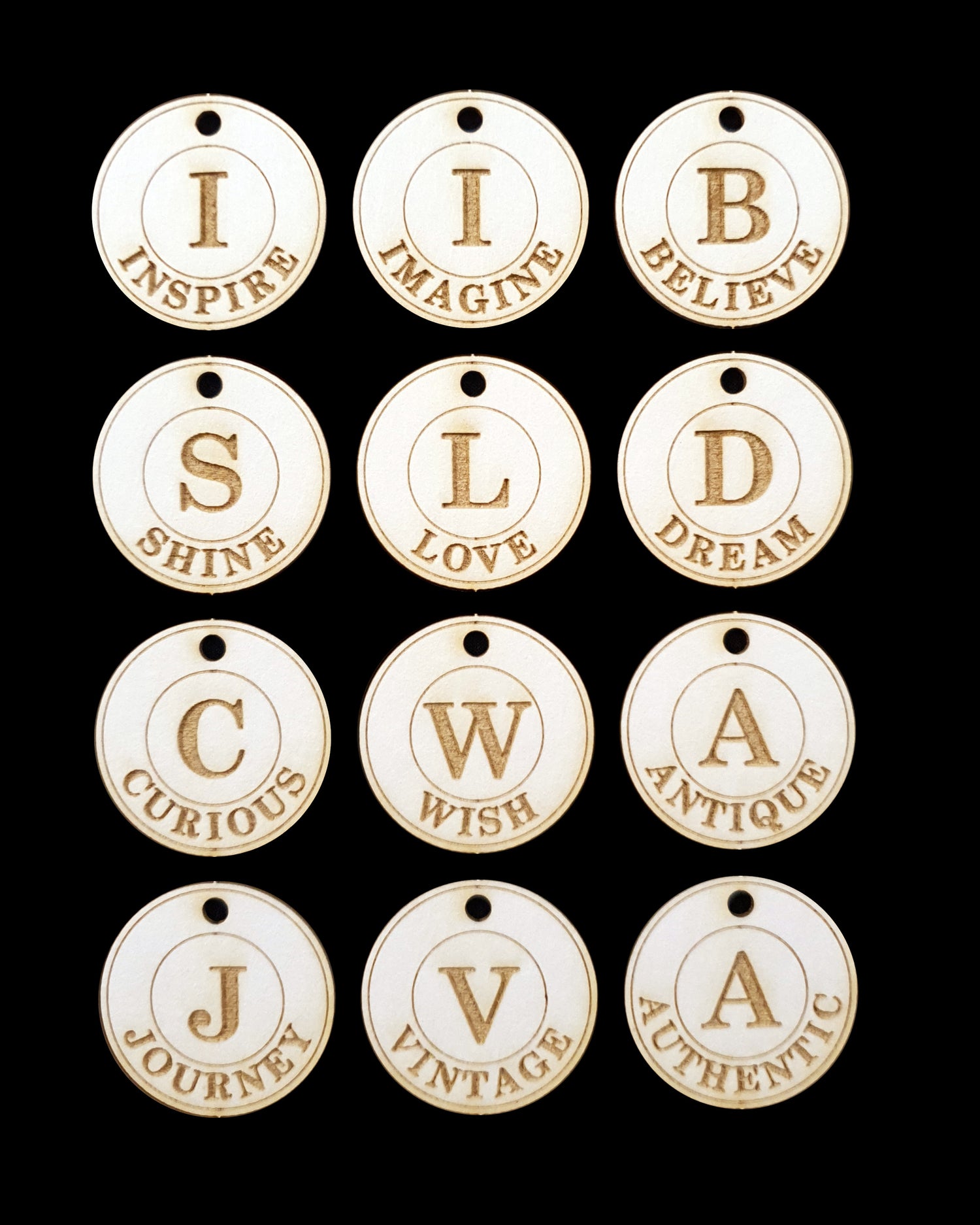 Vintage Word Charms - White Chipboard