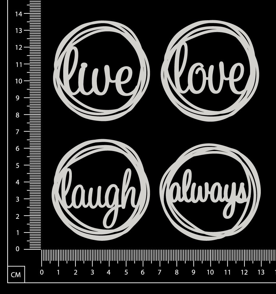 Distressed Word Circles Set - White Chipboard