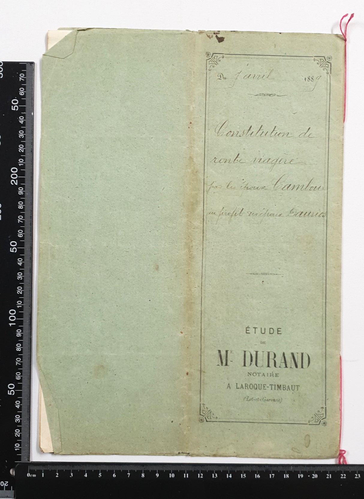 Authentic Antique French 1889 Notaire Document - BX
