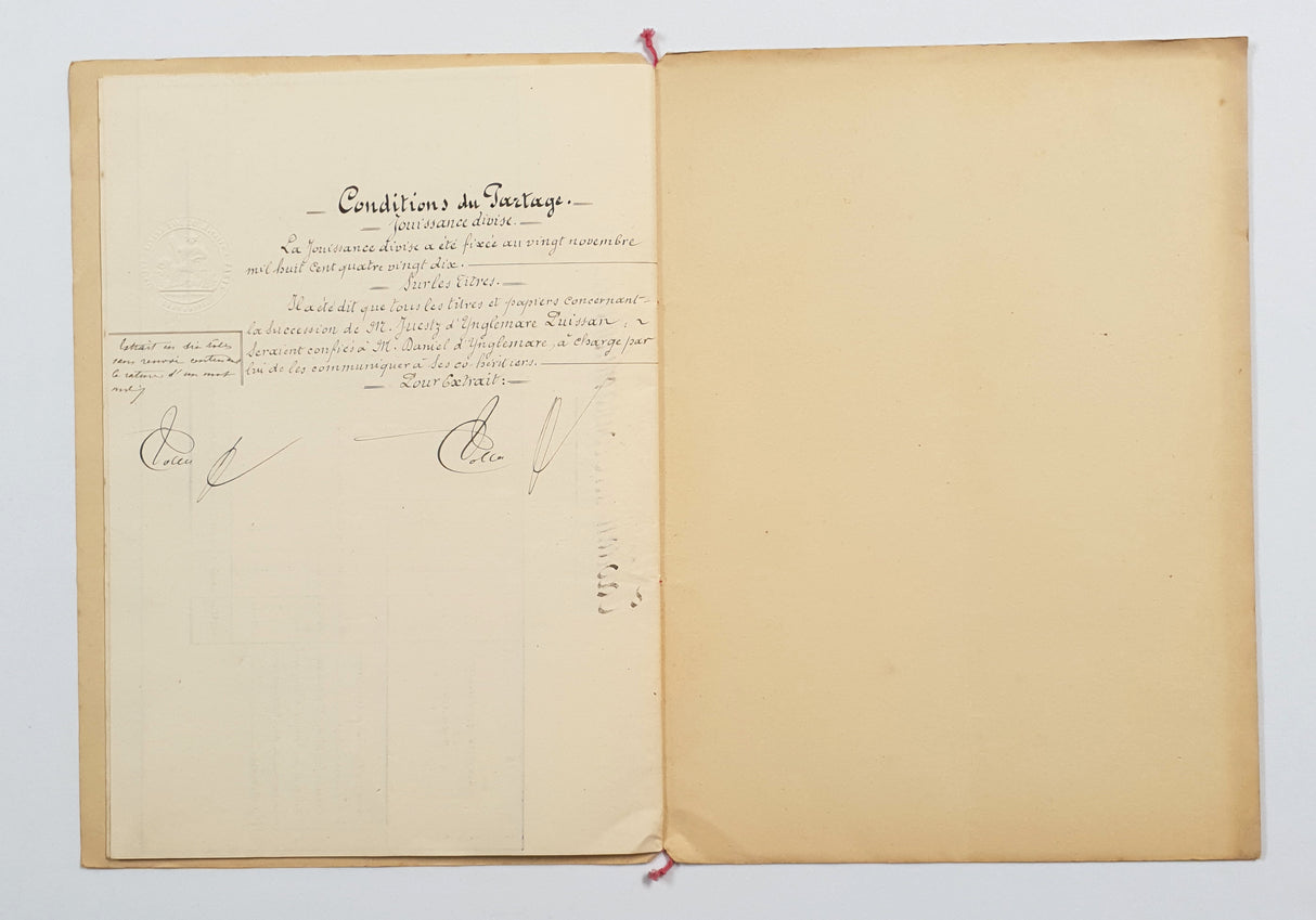 Authentic Antique French 1890 Notaire Document - BY