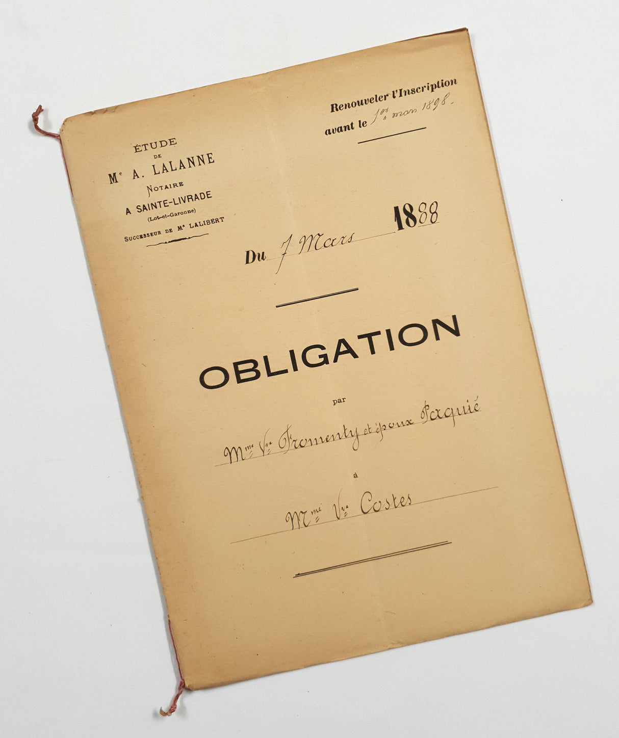 Authentic Antique French 1888 Notaire Document - BZ