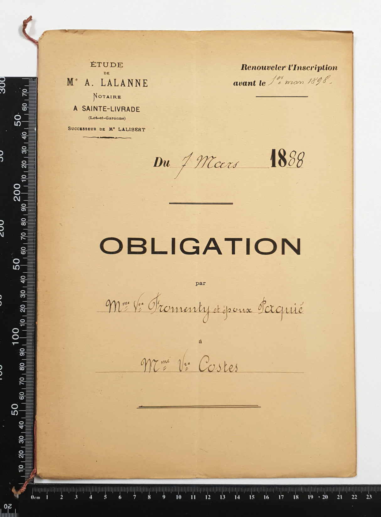 Authentic Antique French 1888 Notaire Document - BZ