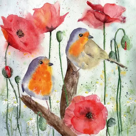 Decoupage Napkin - (DN-8148) - Red Robin & Poppy