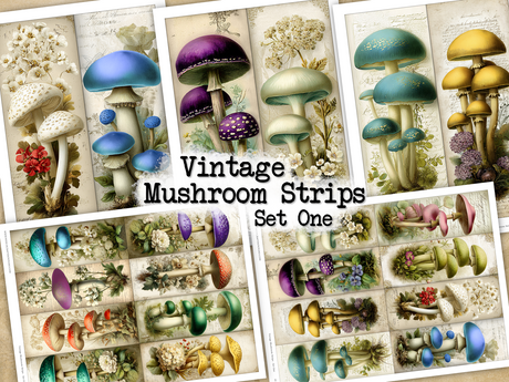 Vintage Mushroom Strips - Set One - DI-10312 - Digital Download