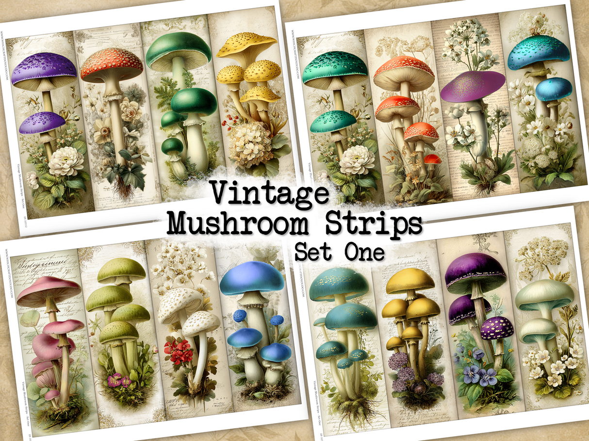 Vintage Mushroom Strips - Set One - DI-10312 - Digital Download