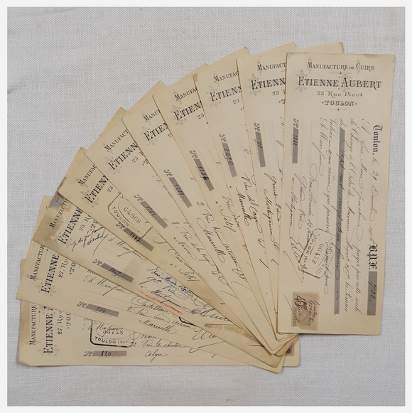 Authentic Antique French Receipt - Set of 10