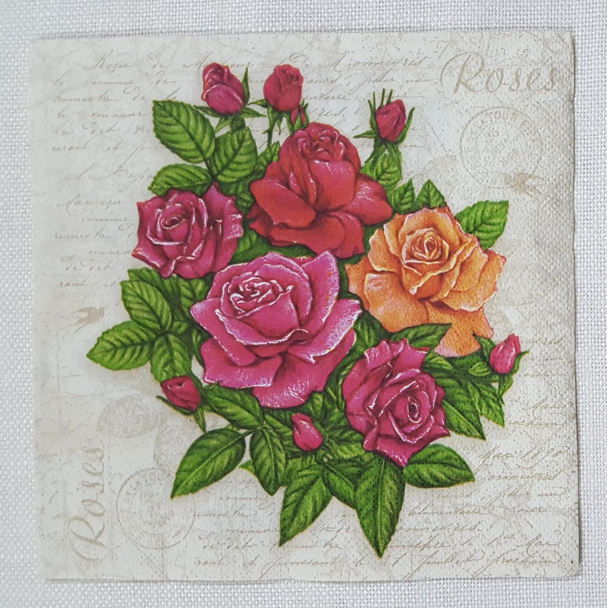 Decoupage Napkin - (DN-8015) - Postcard with Roses
