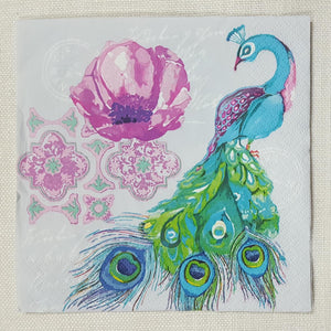 Decoupage Napkin - (DN-8018) - Watercolour Collage with Peacock
