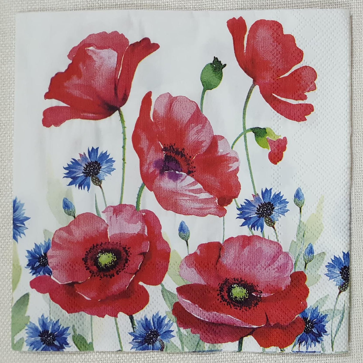 Decoupage Napkin - (DN-8059) - Modern Poppy - White