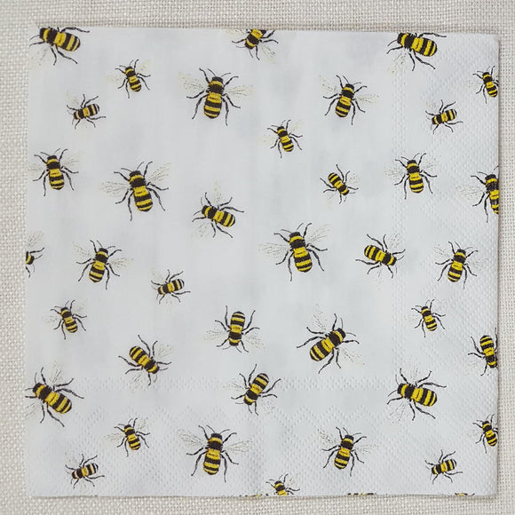 Decoupage Napkin - (DN-8060) - Lovely Bees - White