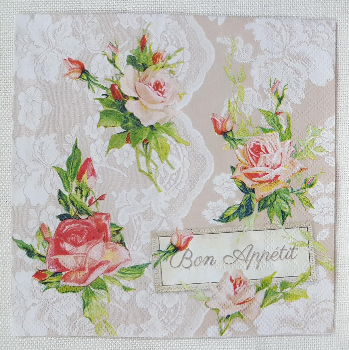 Decoupage Napkin - (DN-8073) - Roses On Lace