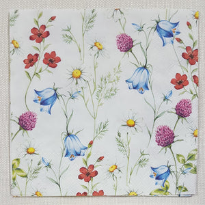 Decoupage Napkin - (DN-8106) - Mixed Wild Flowers - White