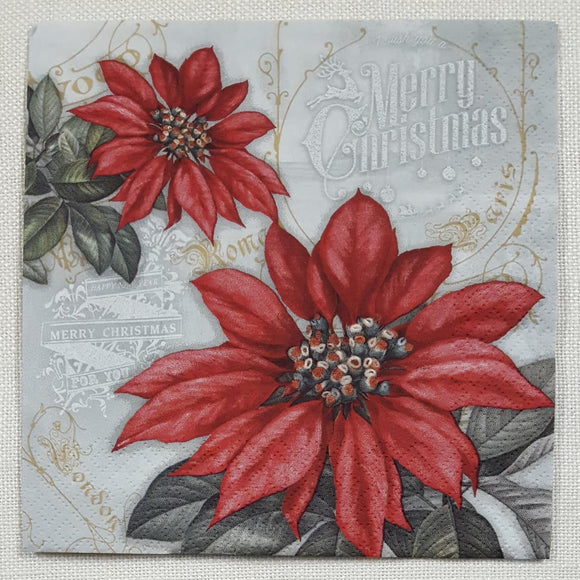 Decoupage Napkin - (DN-8130) - Flores de la Navidad - Red
