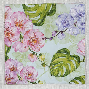 Decoupage Napkin - (DN-8189) - Wild Orchid with Monstera Leaves
