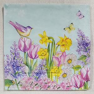 Decoupage Cocktail Napkin - (DN-8198) - Blooming Garden - Turquoise