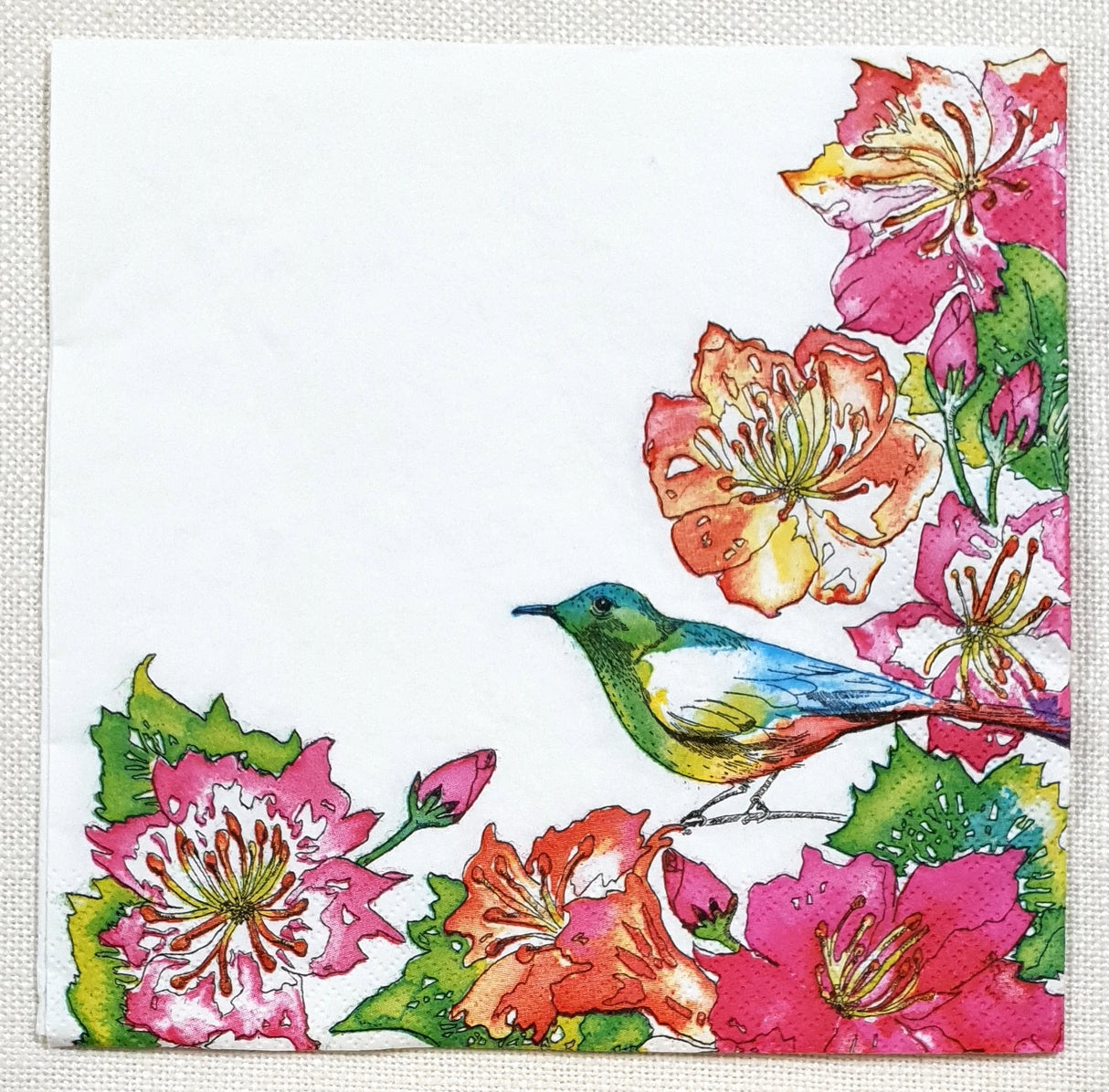 Decoupage Napkin - (DN-8213) - Exotic Flowers with Colourful Bird