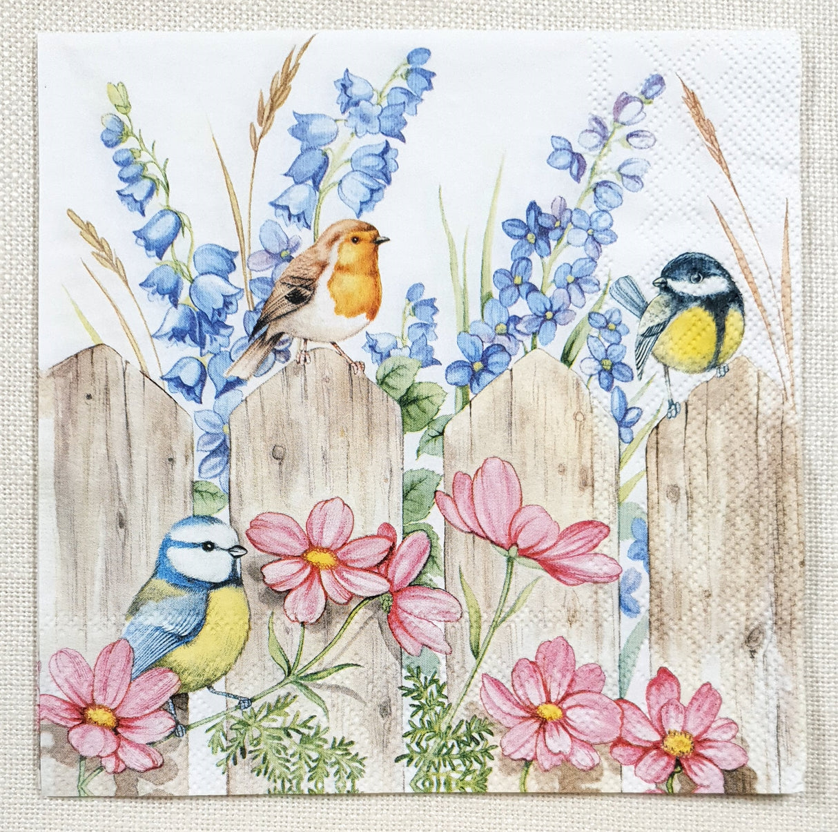 Decoupage Napkin - (DN-8223) - Birds on Fence