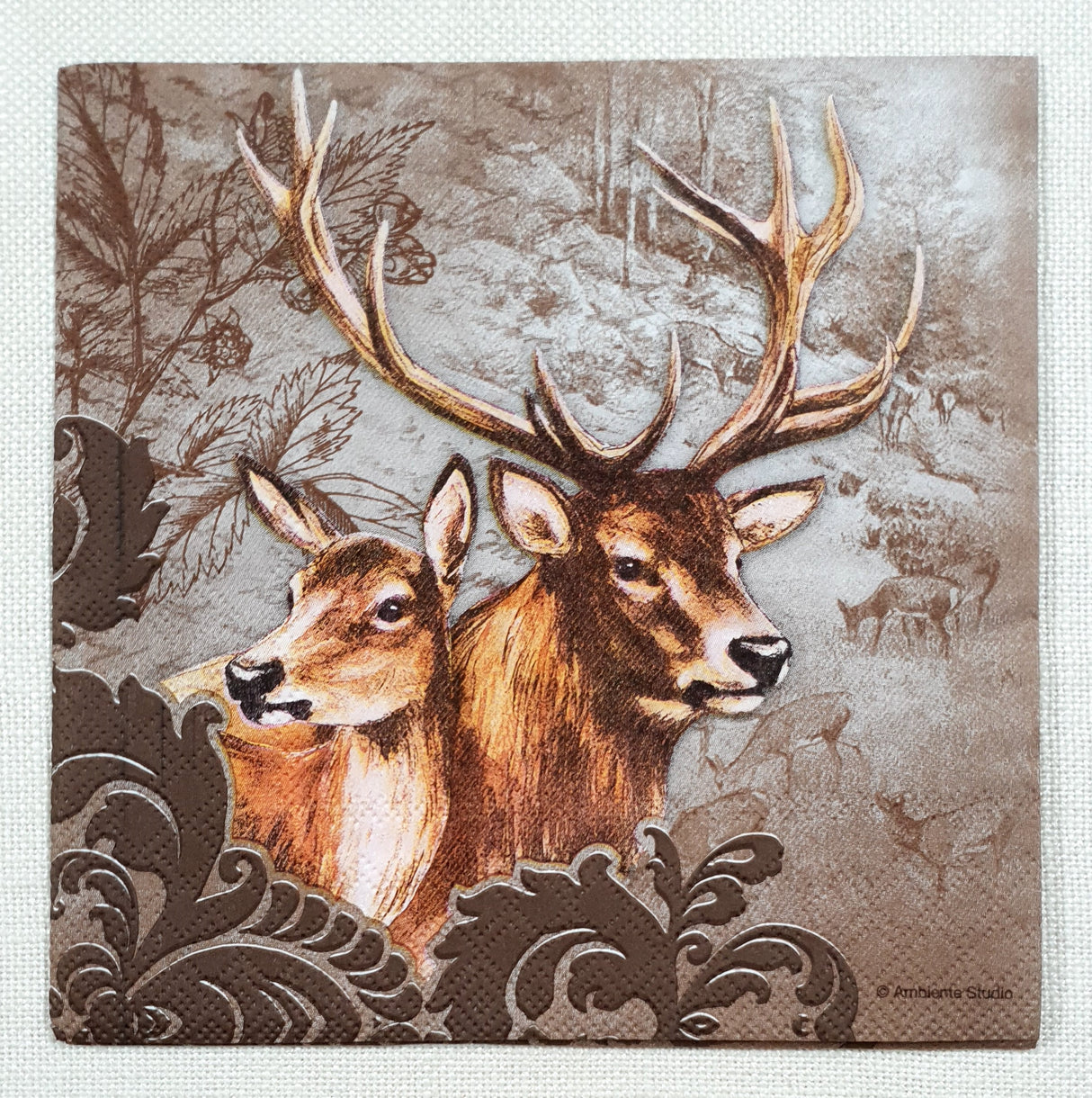 Decoupage Napkin - (DN-8333) - Deer Couple Brown