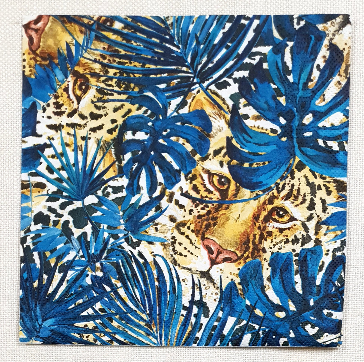 Decoupage Napkin - (DN-8372) - Hidden Leopard with Turquoise Monsteras