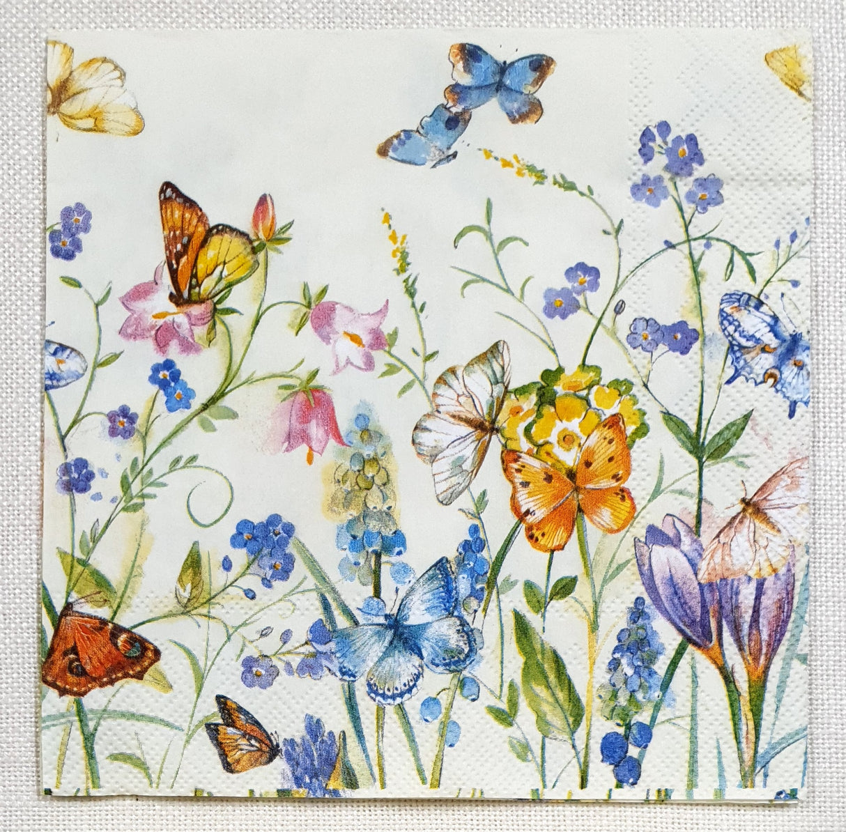 Decoupage Napkin - (DN-8386) - Butterflies and Blossoms White