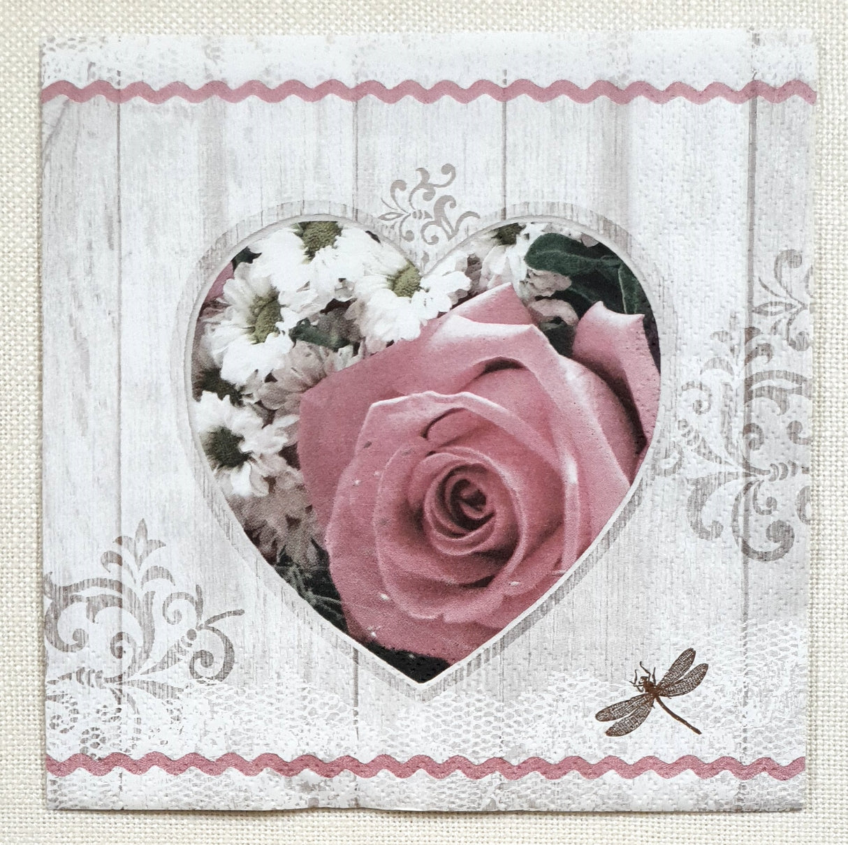 Decoupage Napkin - (DN-8393) - Coeur Rose Rustique Vintage