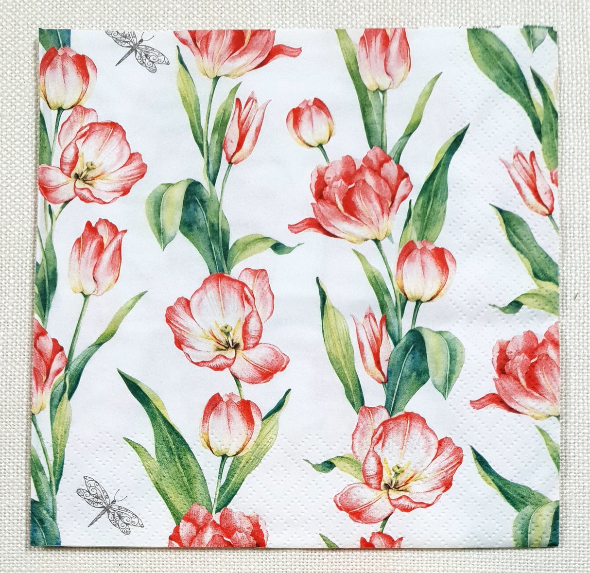 Decoupage Napkin - (DN-8432) - Chaînes de Tulipes - Red