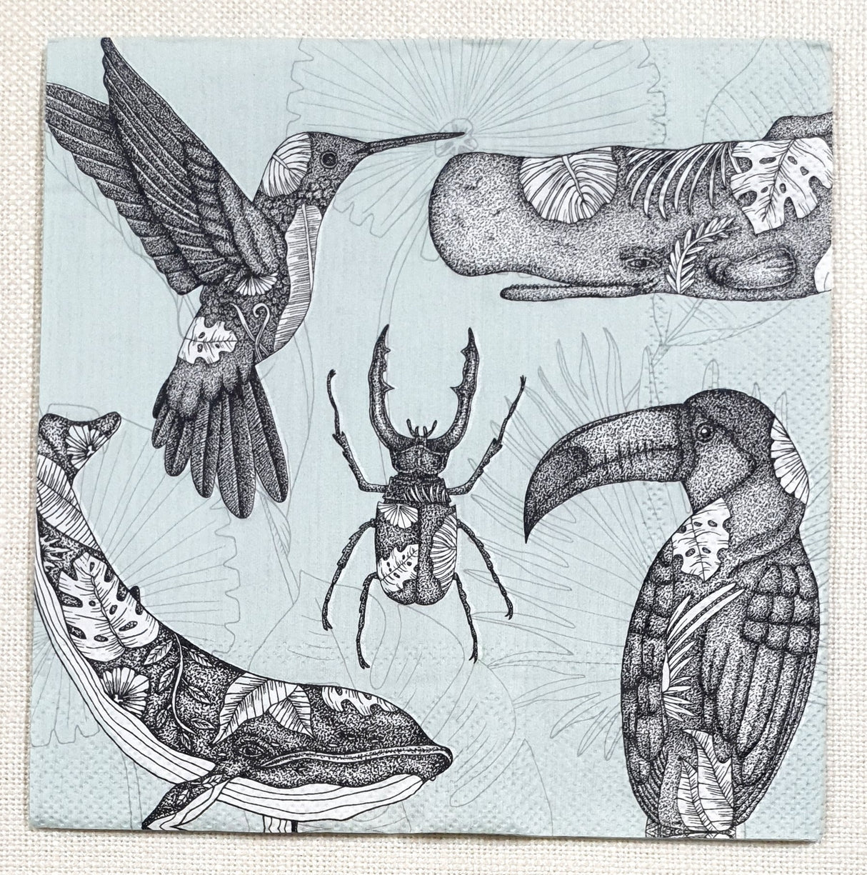 Decoupage Napkin - (DN-8461) - Tattoo Animals - Grey