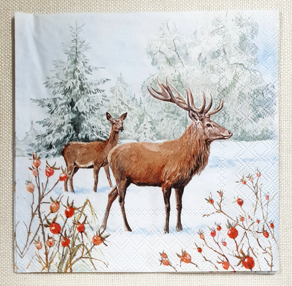 Decoupage Napkin - (DN-8538) - Deer In Snow
